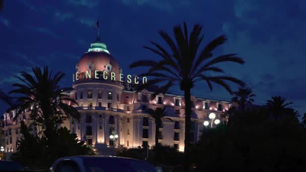 NICE - MAIO 05: Calendário do Hotel Negresco em Nice, França à noite — Vídeo de Stock