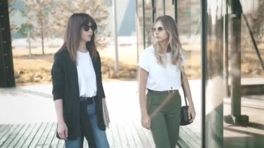 İki güzel eğilimleri tartışmak ve yaz Park'ta yürüyordunuz blogcular moda