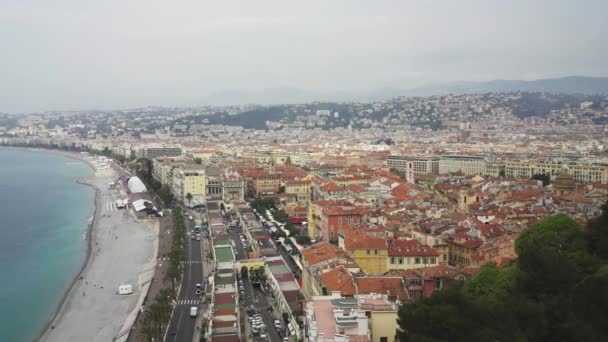 Panorama de Nice cidade e praia no dia de primavera — Vídeo de Stock