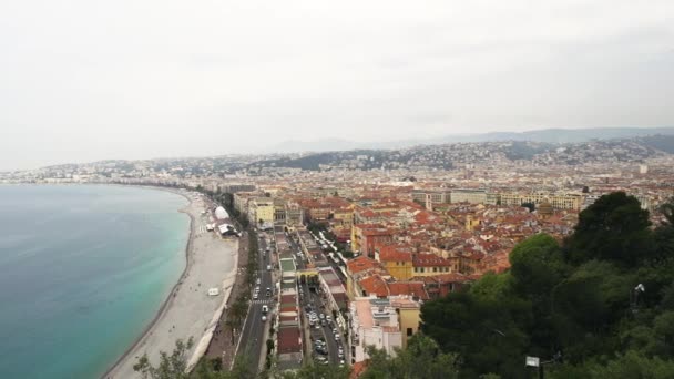 Pan shot of Nice city and marina in spring — Stock Video