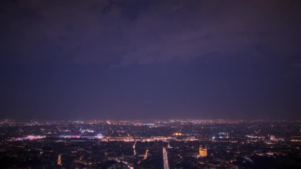 Timelapse of panorama of Paris at nighttime in the summer. FRANCE — Stock Video