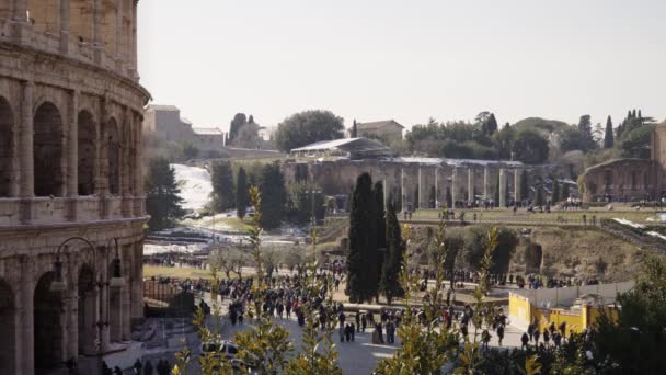 Roma'da Colosseo'nun gerçek zamanlı pan fotoğrafını kilitledi. Flavian Amfitiyatrosu olarak da bilinen Kolezyum, İtalya'nın Roma şehrinin merkezinde bulunan oval bir amfitiyatro — Stok video