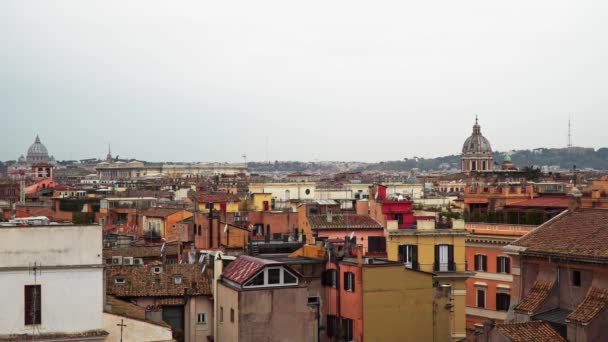 Panoramic city view of Rome, Italy on a cloudy day. Rome is full of authentic colourful buildings. Real time locked down shot.