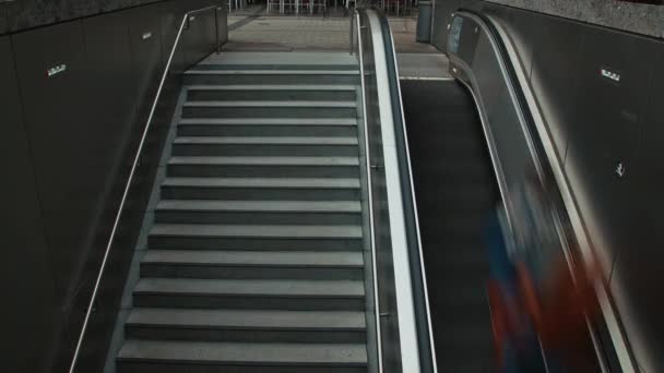 MUNICH, GERMANY - JULY 28, 2019: People go down and up the stairs and escalator. — Stock Video