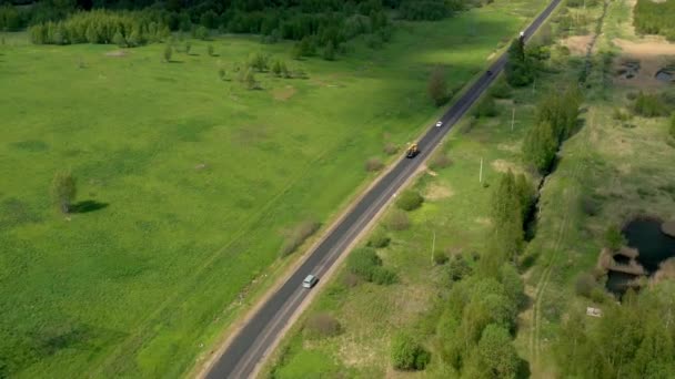 Droga krajowa otoczona zielonymi drzewami i trawą w okresie letnim, Rosja — Wideo stockowe