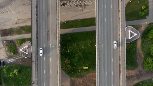 Cars going on six lanes shot from drone aerial view shot — Stock Video