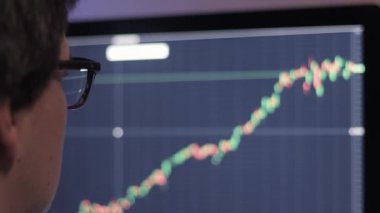 İşadamı bilgisayardaki borsa grafiğini analiz ediyor.