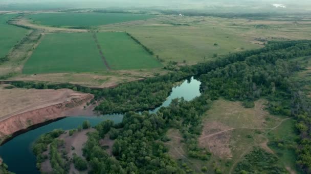 Зелене російське поле і повітряний дріт. — стокове відео