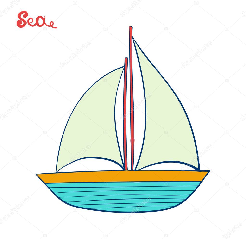sailing ship or sailboat. Water transport. Marine and yachting themes