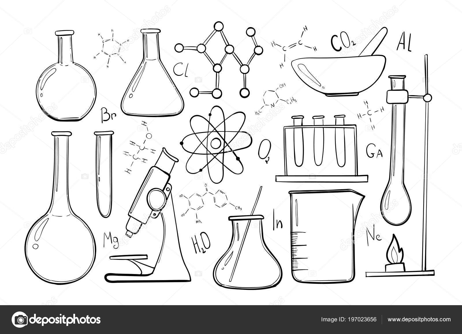 croquis d'une expérience et d'un équipement de laboratoire de