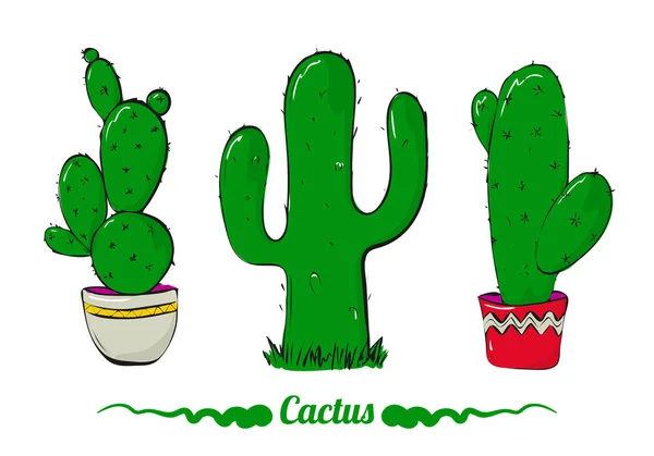 Ensemble de cactus. Illustration lumineuse opuntia en pot. Éléments de conception — Image vectorielle