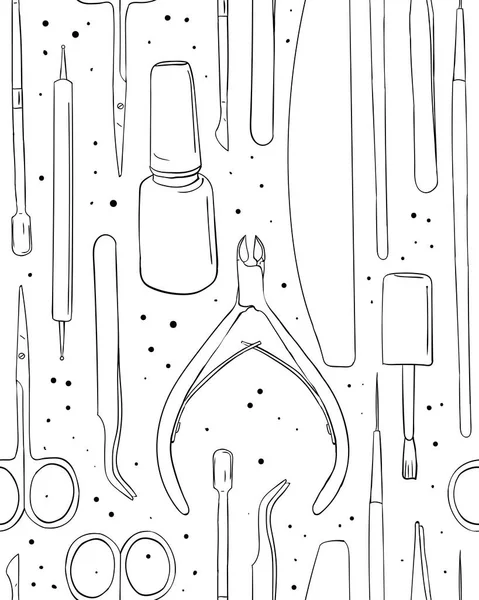 Manikür ve pedikür seamless modeli Salon yordamı tırnaklar için. Tırnak tasarım araçları.