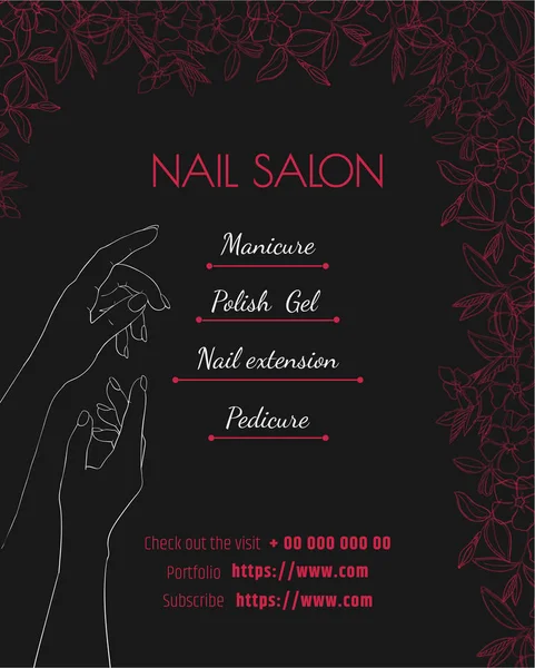 Salão de beleza. Modelo de luxo preto de um cartaz, um folheto ou uma etiqueta de preço. Layout de design de manicure e pedicure . —  Vetores de Stock