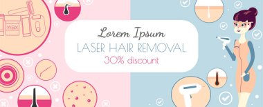 Lazer epilasyon veya photoepilation. Bir afiş reklam bir lazer kozmetik bir salon için şablon. IPL güzellik yordamı