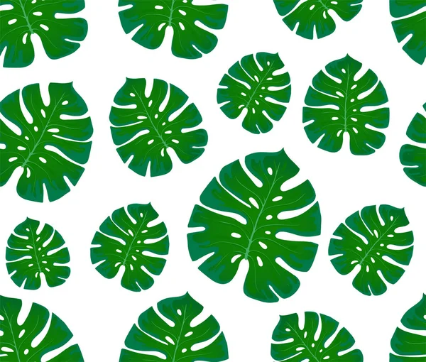 Monstera naadloze patroon. Afdrukken met bladeren. Ontwerp van textiel en stoffen. Trendy palmbladeren — Stockvector