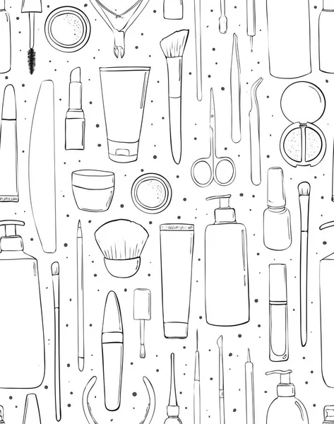 Kozmetik ve makyaj. Seamless modeli. Güzellik salonları için arka plan. Kroki veya kontur, el ile çizim