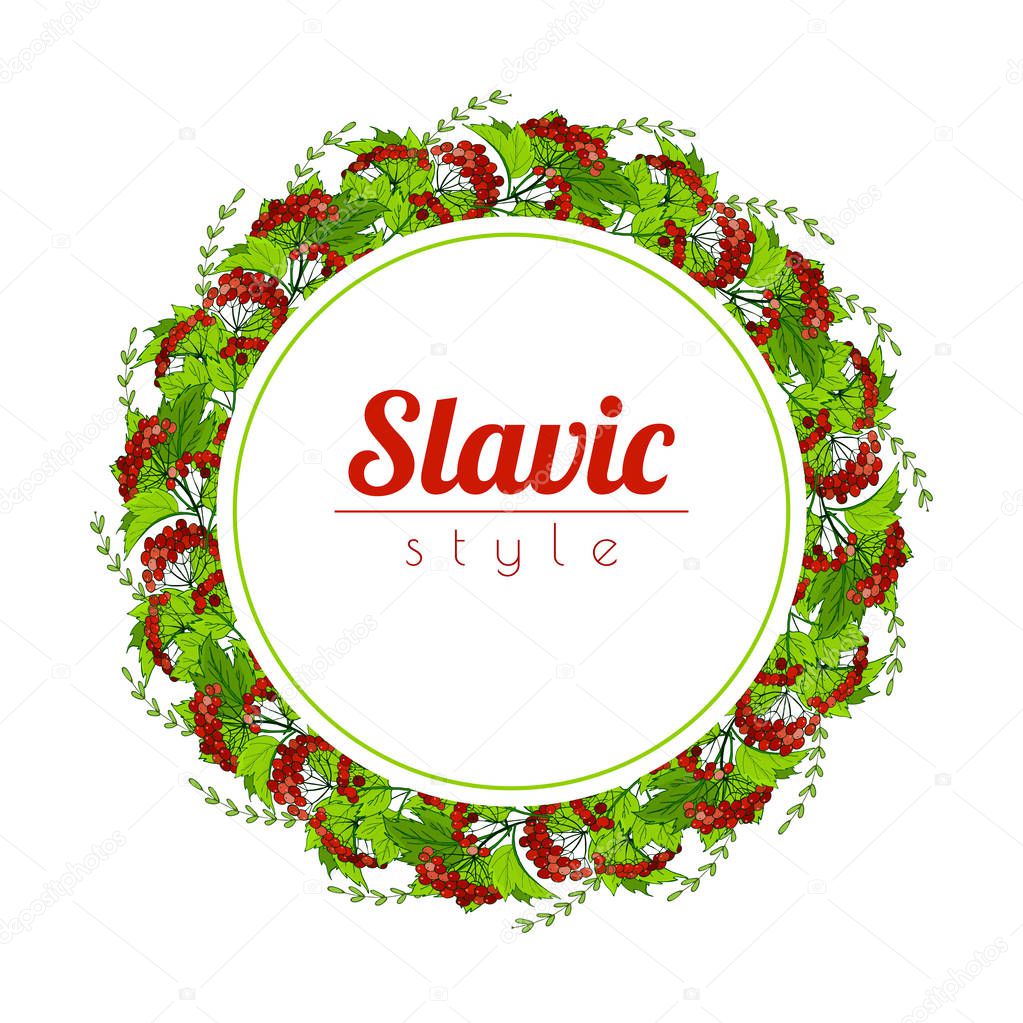 slavic ornament with bunches viburnum of red berries. Illustration