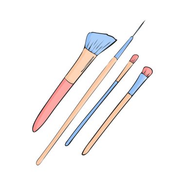 makyaj seti için fırçalar. Beyaz arka plan üzerinde çizgi film tarzı güzellik nesne. Makyaj sembolü şekil.