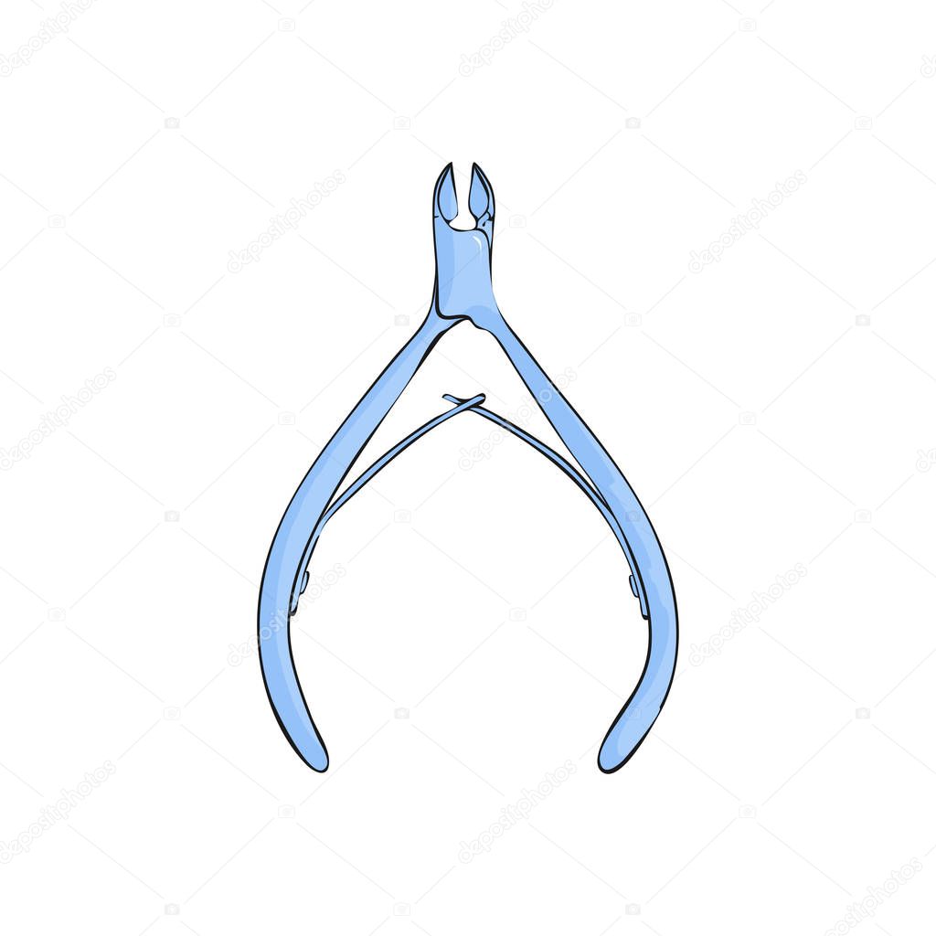 Cutters cuticle tool. Manicure accessorie. Nail forcep on white background.