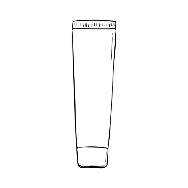 Icona tubo crema su sfondo bianco. Pacchetto cosmetico di bellezza disegnato a mano per la cura — Vettoriale Stock