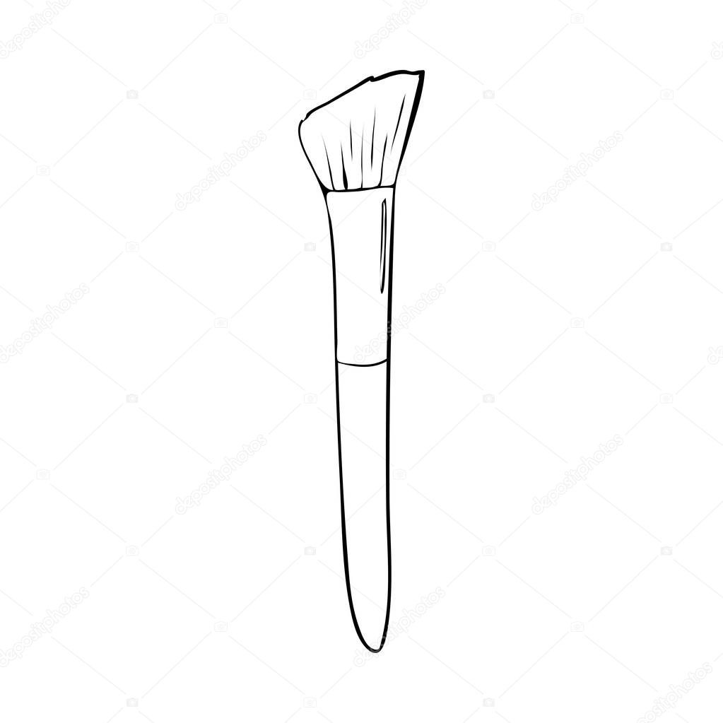 Brush for make up. Beauty icon in cartoon style isolated on white background. Makeup symbol illustration. Outline or countour