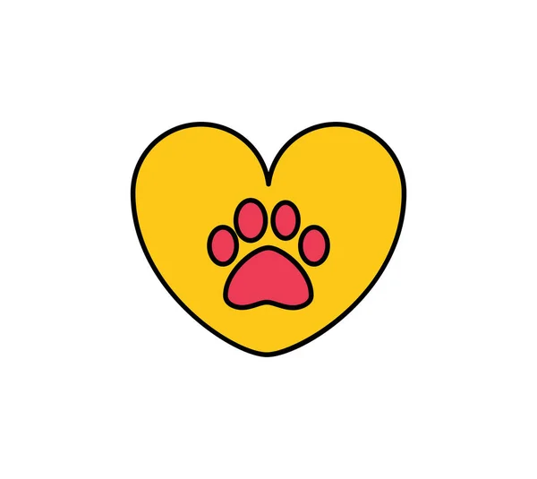 Dog or cat paw in heart. Pet care. Love icon. Protection of animal rights. Not tested on animal mark or symbol — Stock Vector