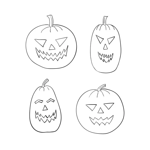Halloween pompoen hoofden glimlacht boos. Set eng gezicht — Stockvector