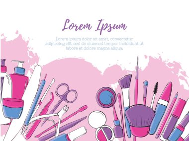 Güzellik salonu ve afiş düzen makyaj. Pembe glamour şablon bir afiş, el ilanı veya bir fiyat etiketi. Reklam tasarım şablonu metin için yer ile. Son moda stil