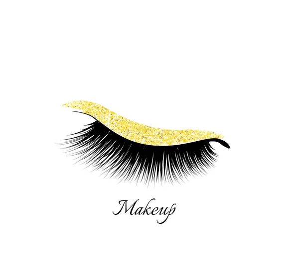 Makyaj Göz Farı Altın Parlak Kapalı Göz Doğal Kirpik Glamour — Stok Vektör