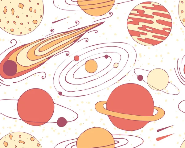 seamless pattern of space objects. Planets and Comet.