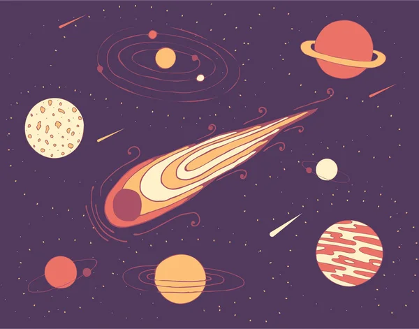 Space Illustrationa Kosmiska Planeter Meteorit Och Galax Stjärnhimmel Illustration — Stockfoto