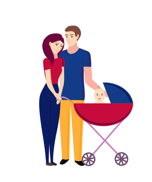 Heureux Couple Avec Bébé Planification Familiale Contrôle Des Naissances Sur — Image vectorielle