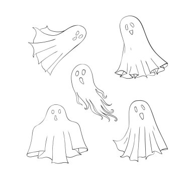 Hayaletler ayarlayın. Cadılar Bayramı sembolü. Karakter korku korkutmak. Mistik kabus