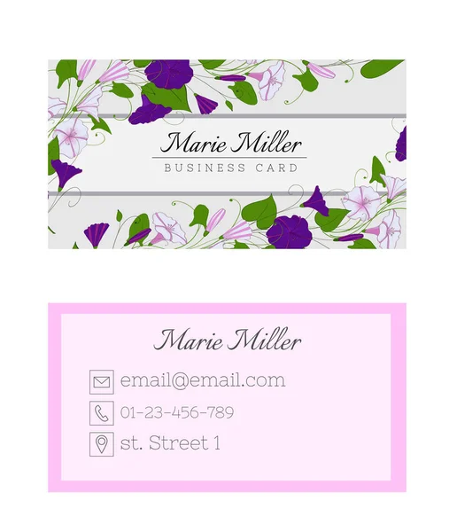 Floral business card template. Elegant feminine design with flowers binweed and convolvulus. — Stock Vector