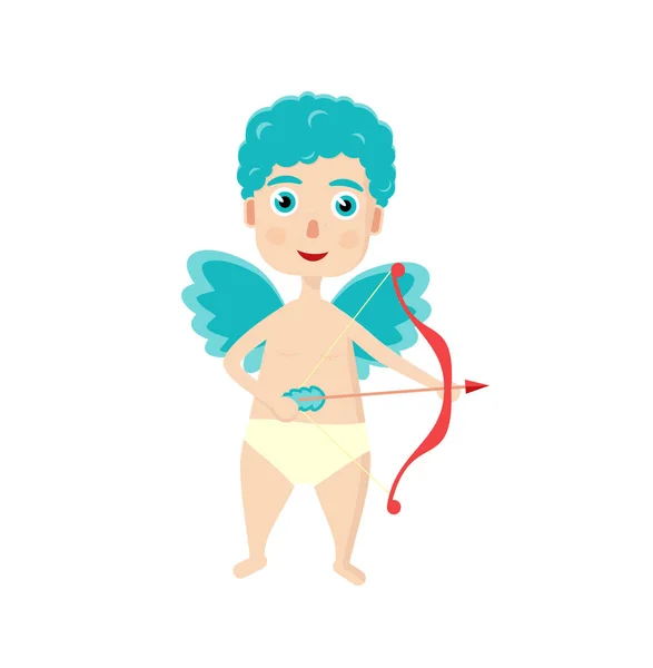 Cupido encaracolado bonito com um arco e flecha. Para um dia dos namorados ou um cartão para o Dia dos Namorados —  Vetores de Stock