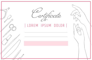 Sertifika şablonu manikür ve tasarım tırnak. Diploma spa eller.