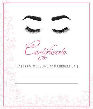 Profesyonel sertifika modelleme ve kaşları düzeltilmesi. Diploma kirpik uzantıları