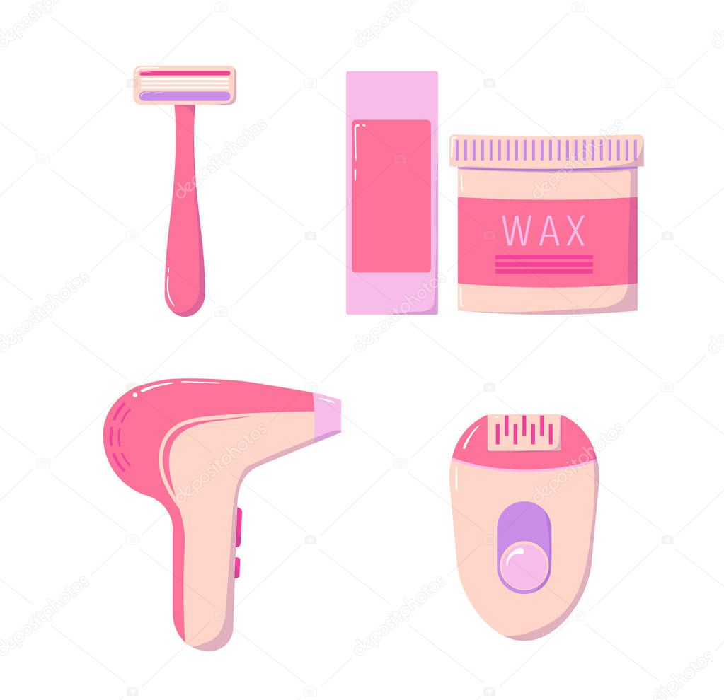 Depilation and hair removal. depilation and hair removal. Salon procedure. Set of object