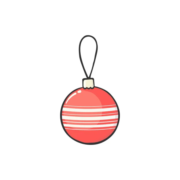 Red Striped Christmas Ball Winter Holiday New Year Decoration Isolated — Stock Vector