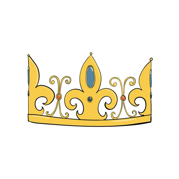 Kroon met edelstenen en diamanten. Een symbool van gezag. Zendspoel van de koning. Pictogram ter aanduiding van succes en insignes. Gouden kroon — Stockvector