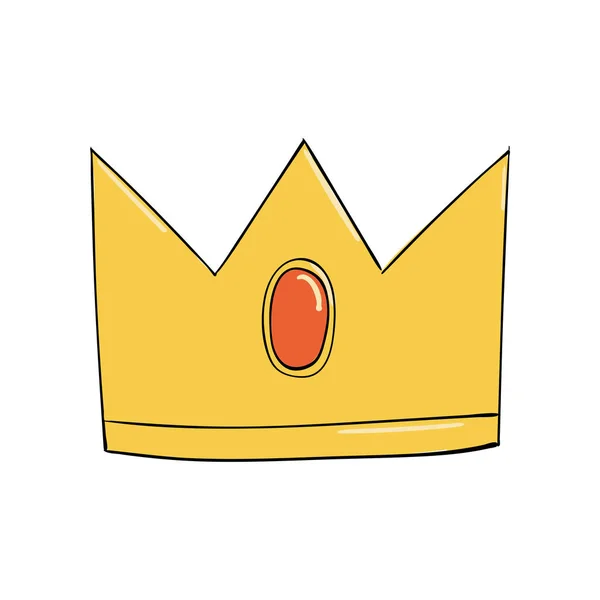Κορώνα με μεγάλο κόκκινο rubi στολίδι. Ένα σύμβολο της εξουσίας. ΜΑΛΛΙΑ του βασιλιά. Εικονίδιο που υποδηλώνει επιτυχία και διακριτικά. Χρυσό στέμμα — Διανυσματικό Αρχείο