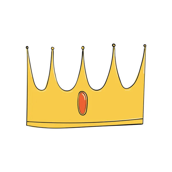 Kroon met rode juweeltje. Een symbool van gezag. Zendspoel van de koning. Pictogram ter aanduiding van succes en insignes. Gouden kroon — Stockvector