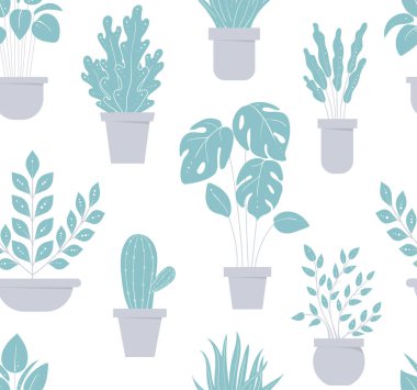 Ev bitki seamless modeli. Saksının arka plan. Tekstil için. Vektör