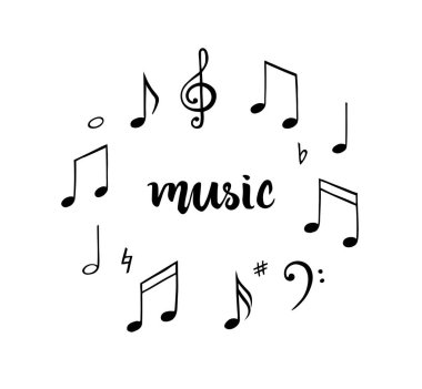 müzik notlarını alır veya atar. Elle çizilmiş şekil. Melodi sembolü. Vektör