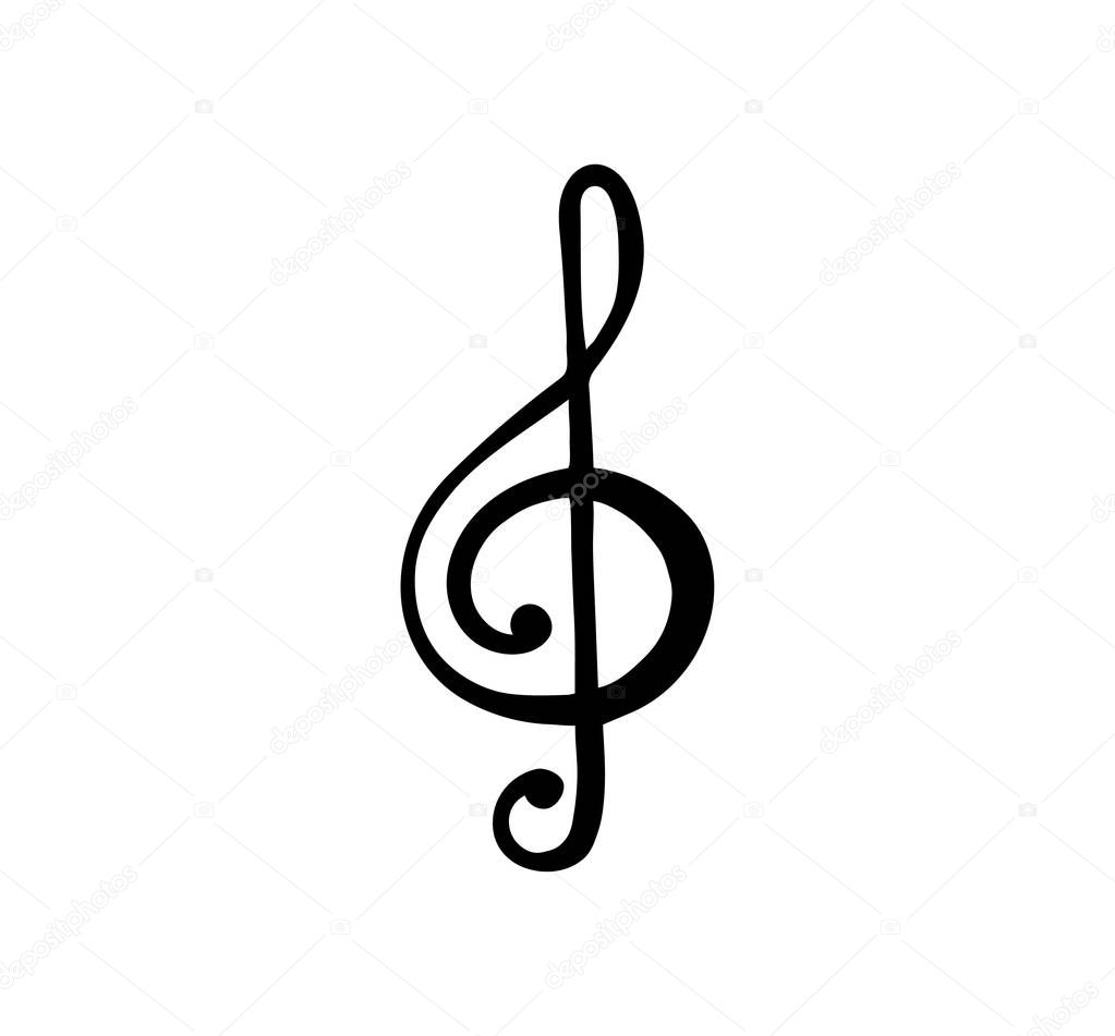 Treble clef. G Key. Symbol of music. Black vector icon
