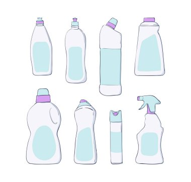 Deterjan şişesi ve kimyasallar ev ürün. Vektör çizim