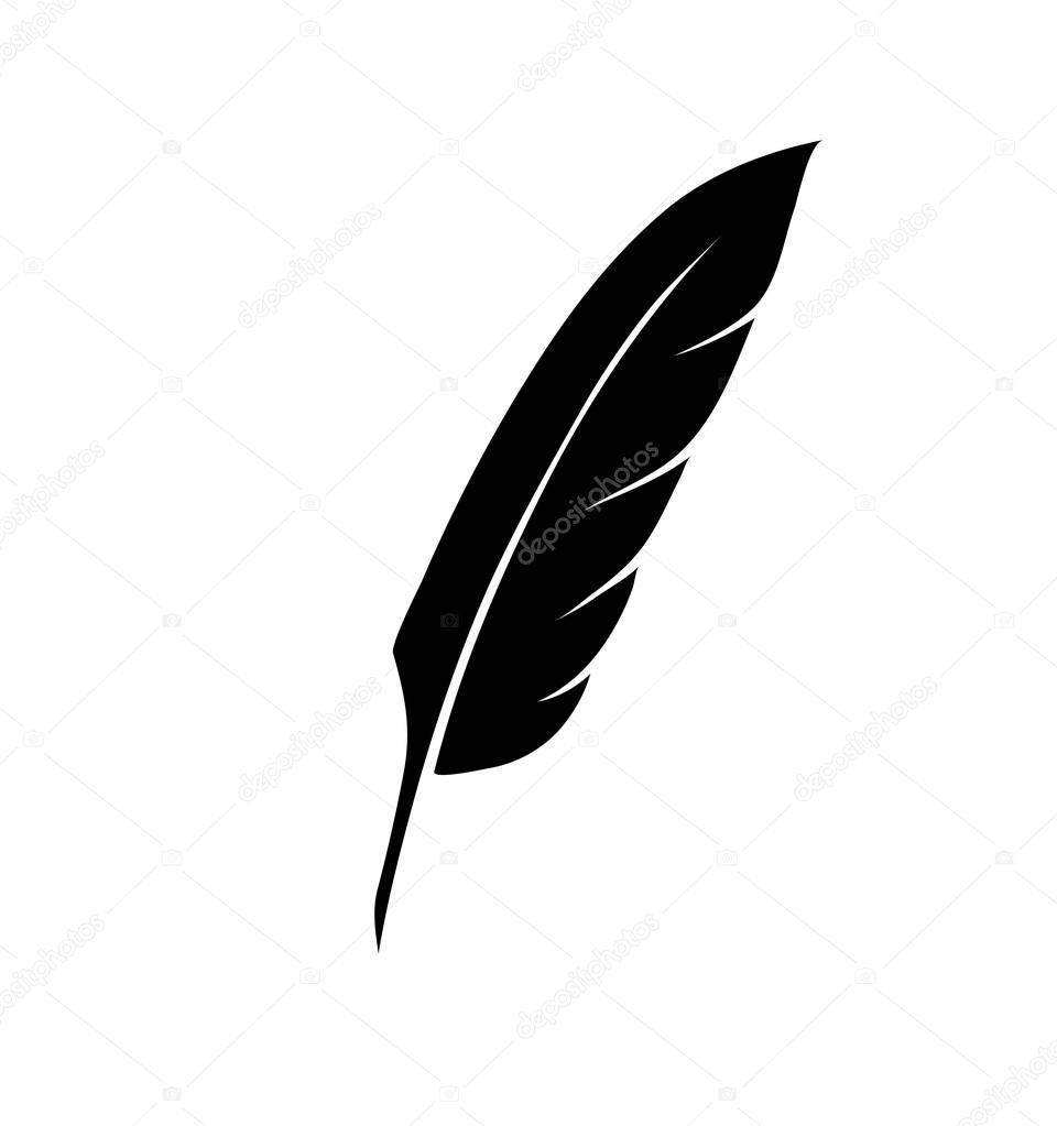 Vintage pen, feather writer symbol, retro literature icon, diary sign black illustration,