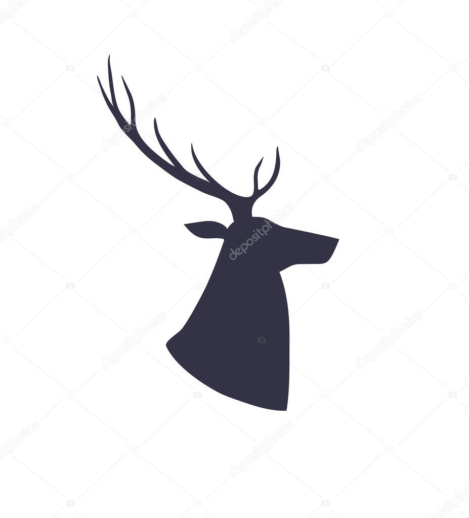 Silhouette of a deer head. Forest animals. Isolated