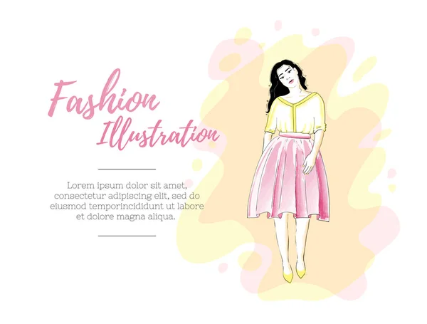 Mode flicka i en kjol och blus eller klänning. Klassisk feminin stil garderob. Skönhet-mall. — Stock vektor