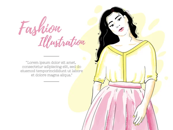 Mode flicka i en kjol och blus eller klänning. Klassisk feminin stil garderob. Skönhet-mall. — Stock vektor